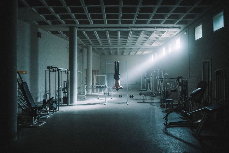 A single shaft of light in an empty gym