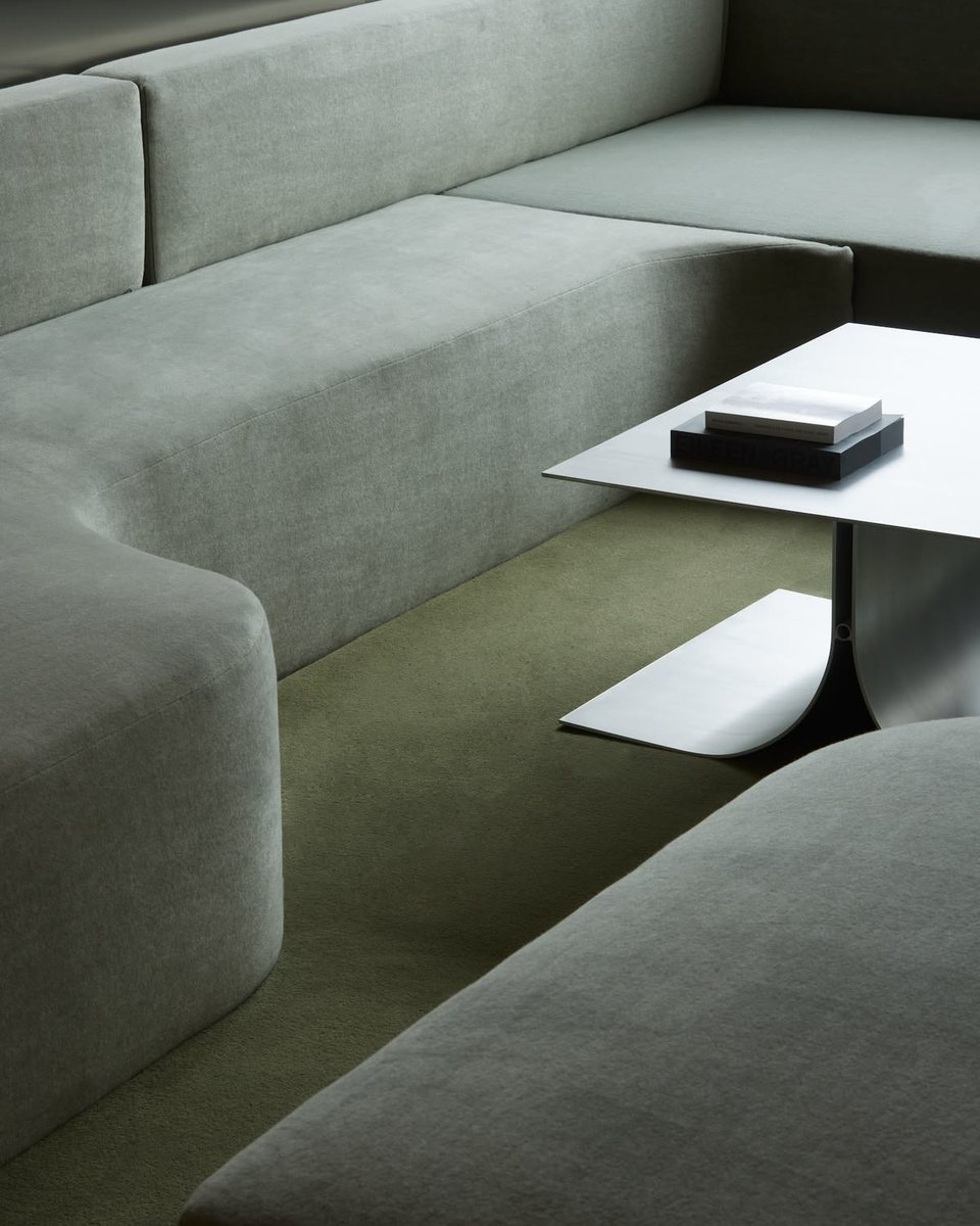 A saved green sofa